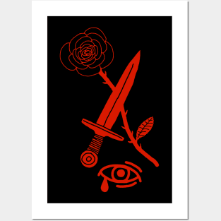 Rose, Dagger & Eye (Red) Posters and Art